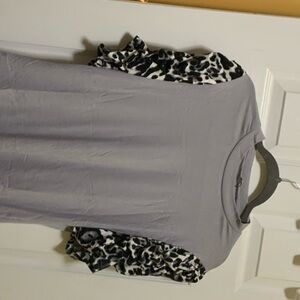 Lavender Short-Sleeve Crewneck Top with Black & White Leopard Sleeves